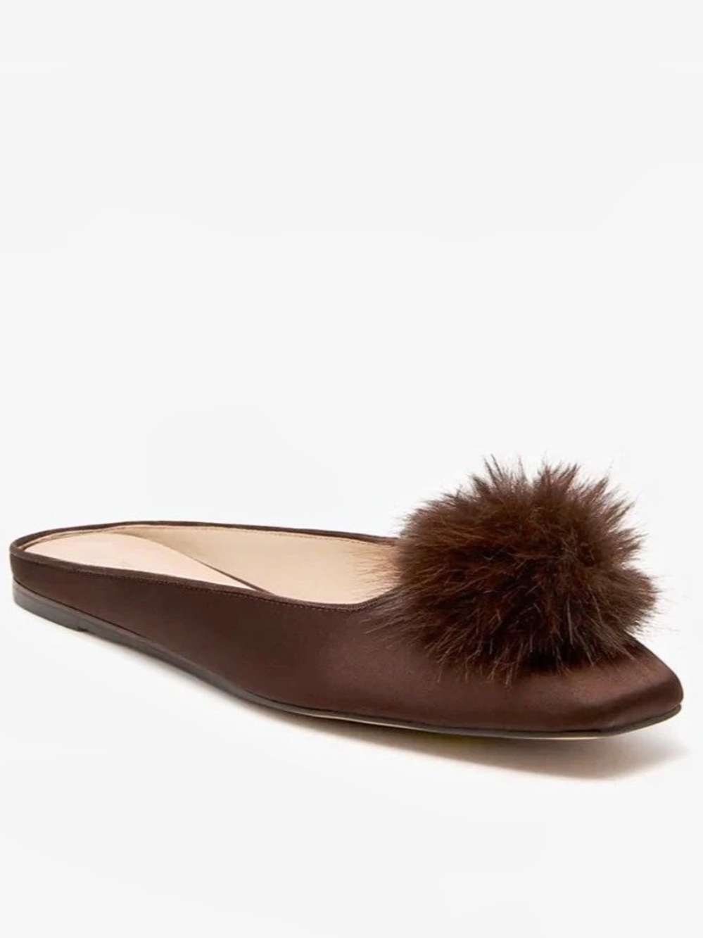 Tuckernuck Chocolate Satin Nilli Flats with Pom Brown US 9.5